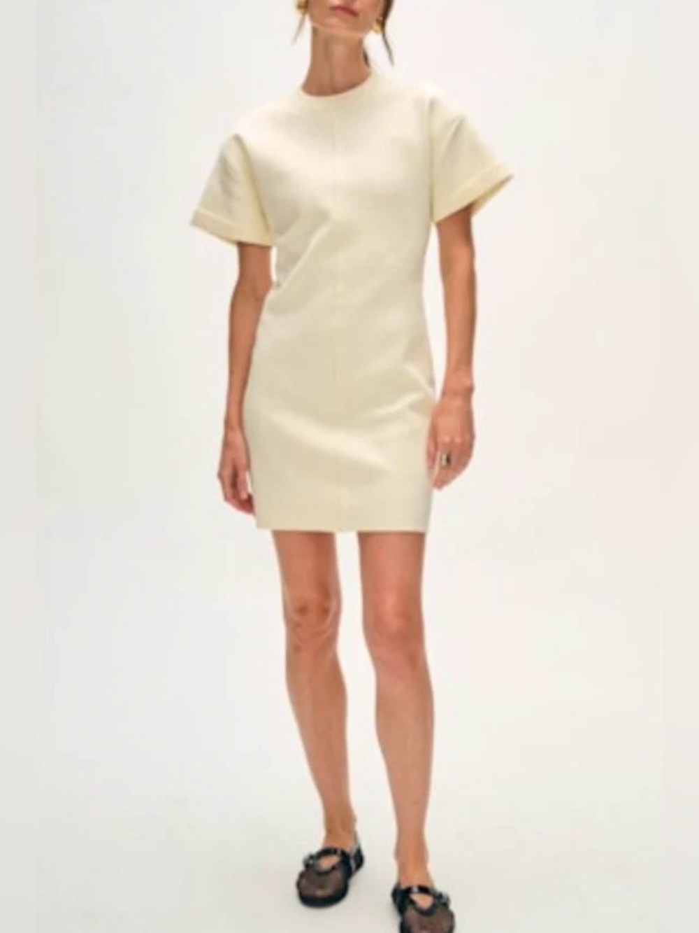 White + Warren Cream Mini Dress Organic Cotton T-Shirt Dress Chinch Waist